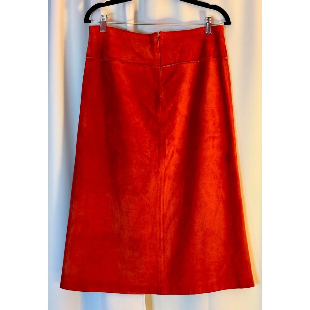 Nine West Red Genuine Suede Leather Midi Skirt A-Line Boho Size 6 - Picture 3 of 8
